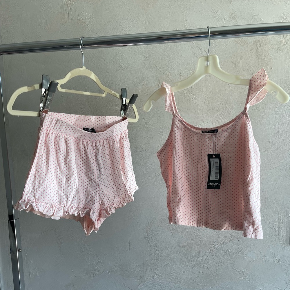 NASTYGAL MATCHING PINK POLKA DOT PAJAMA SET | NEW W/ TAGS Sz 8